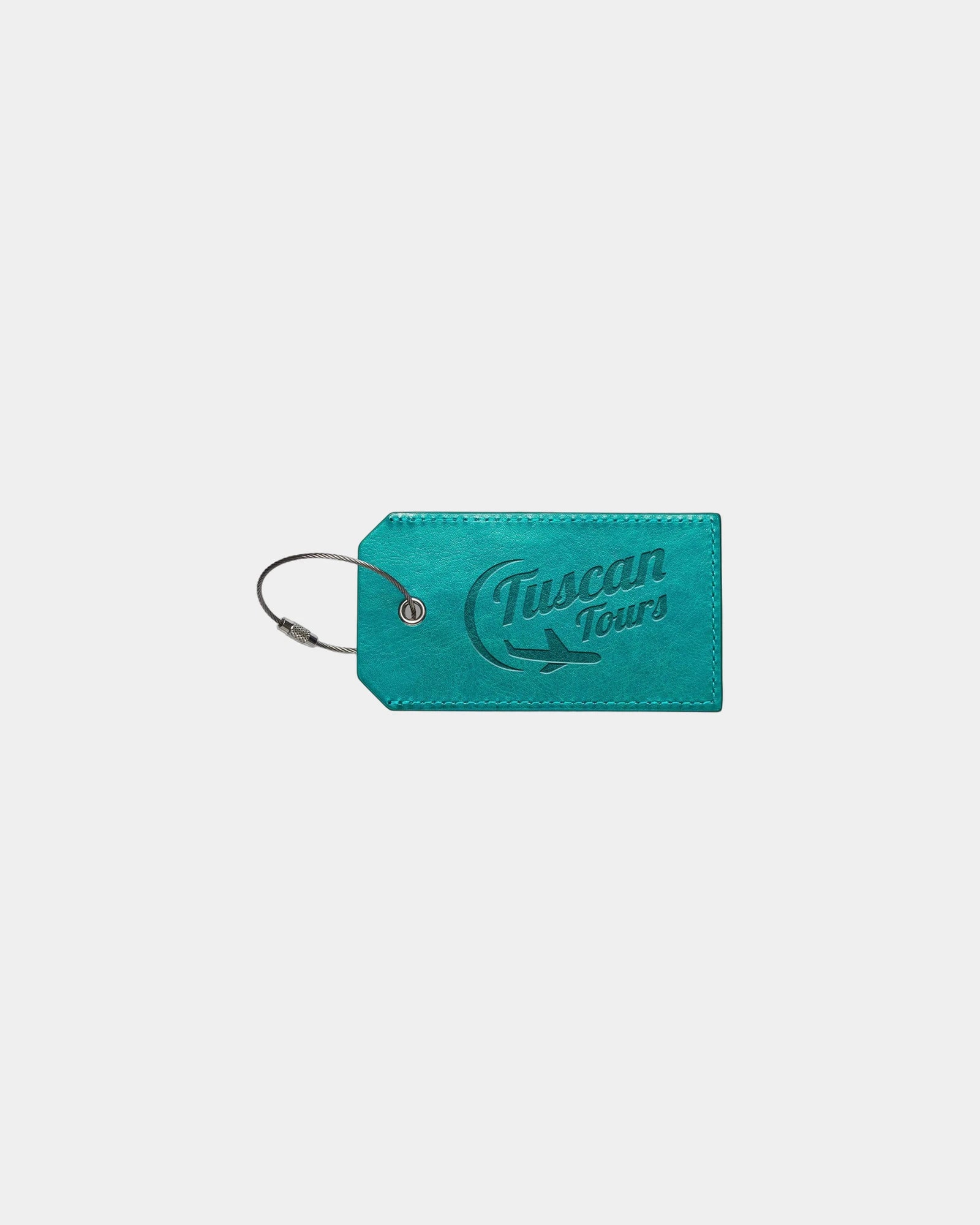 Custom PU luggage tag with steel cable and ID window - Teal