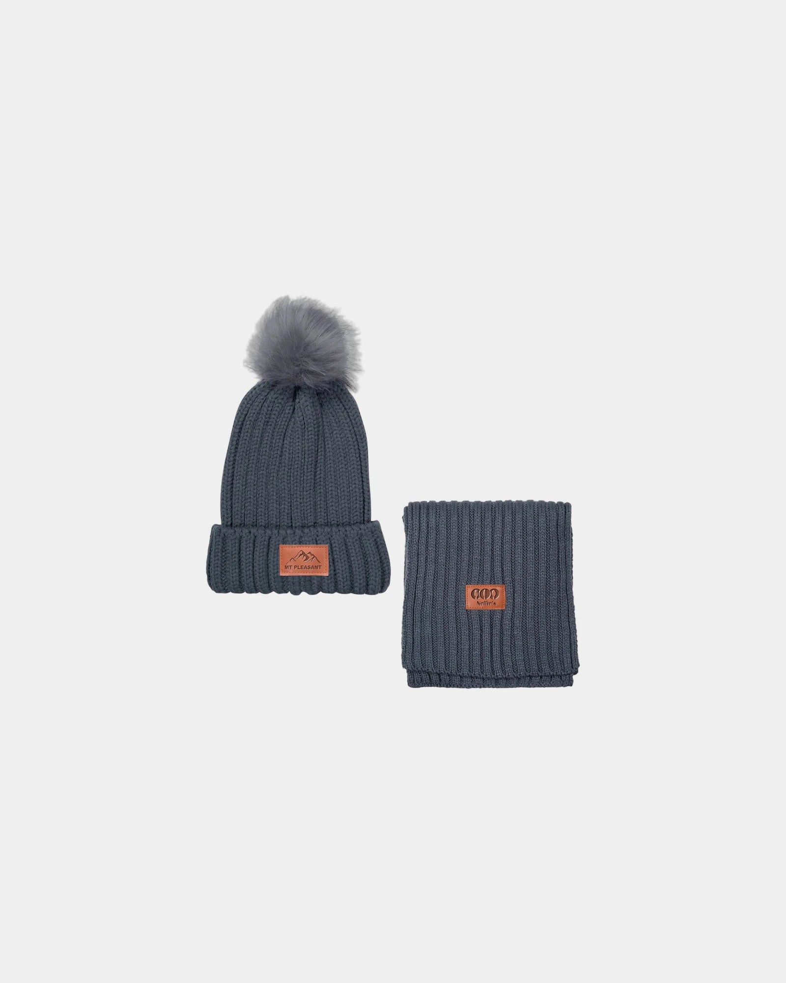 Custom knit beanie and scarf winter duo set - Gray