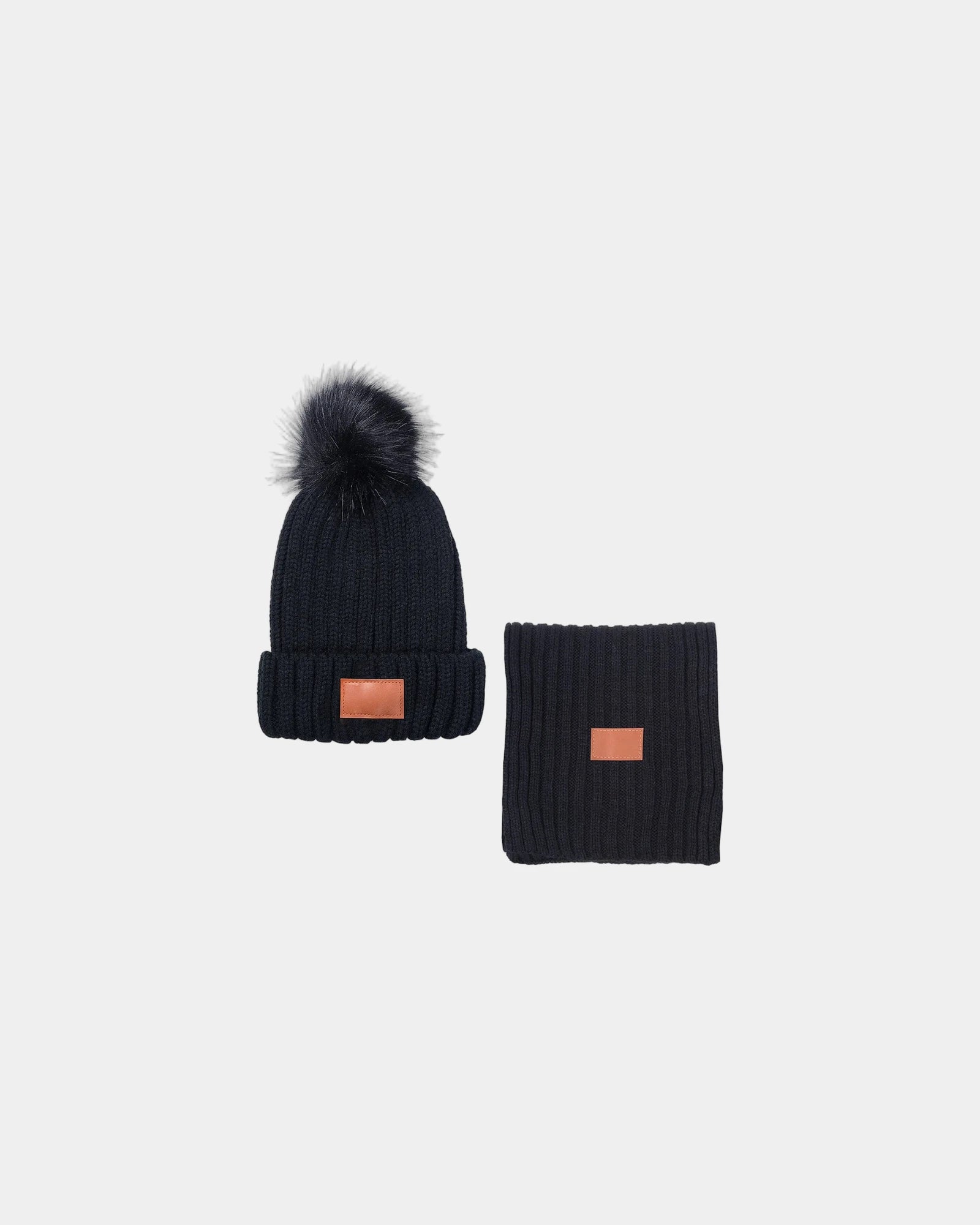Custom knit beanie and scarf winter duo set - Black