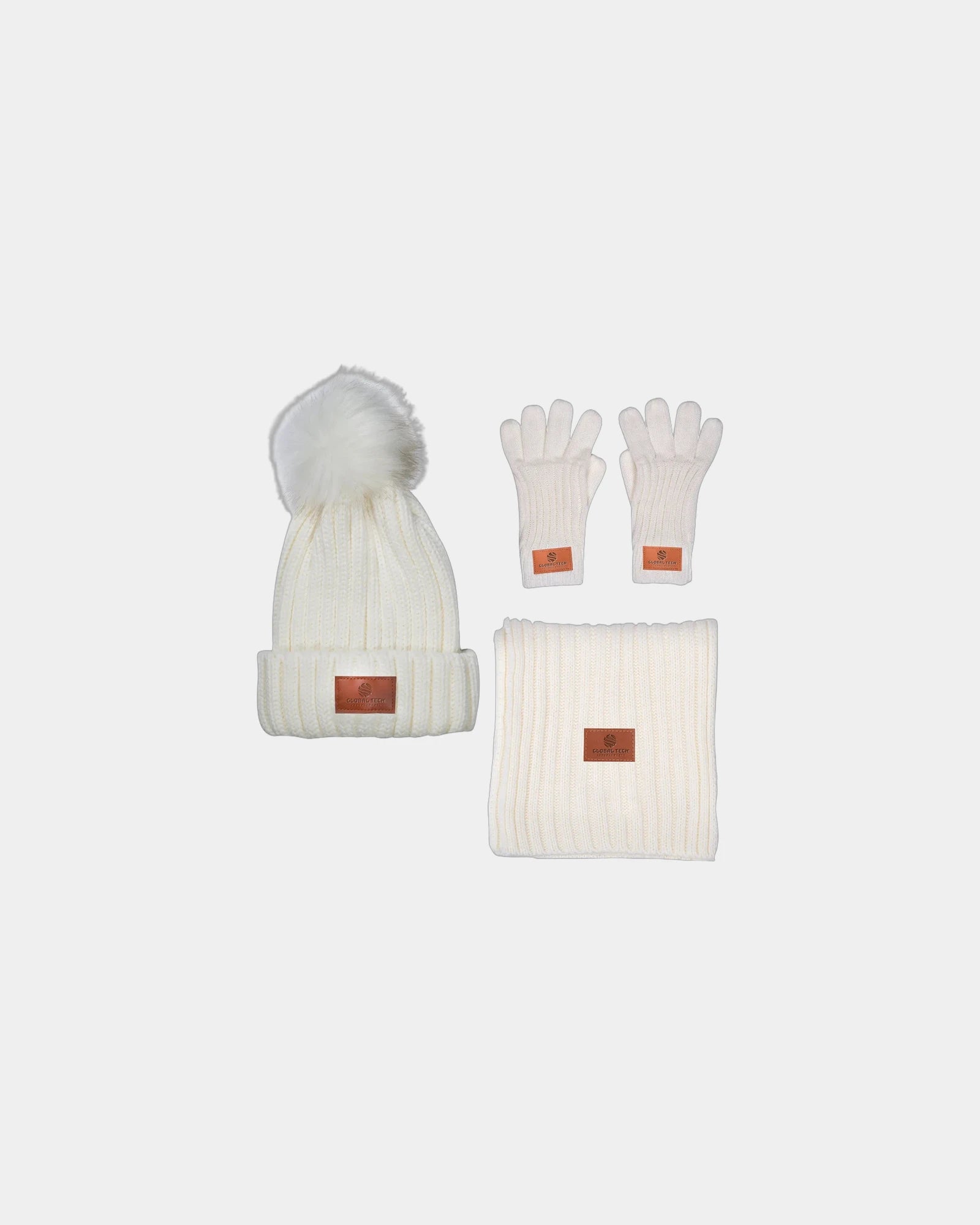 Custom rib knit beanie, scarf and gloves winter set - Cream