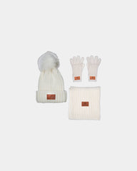 Custom rib knit beanie, scarf and gloves winter set - Cream
