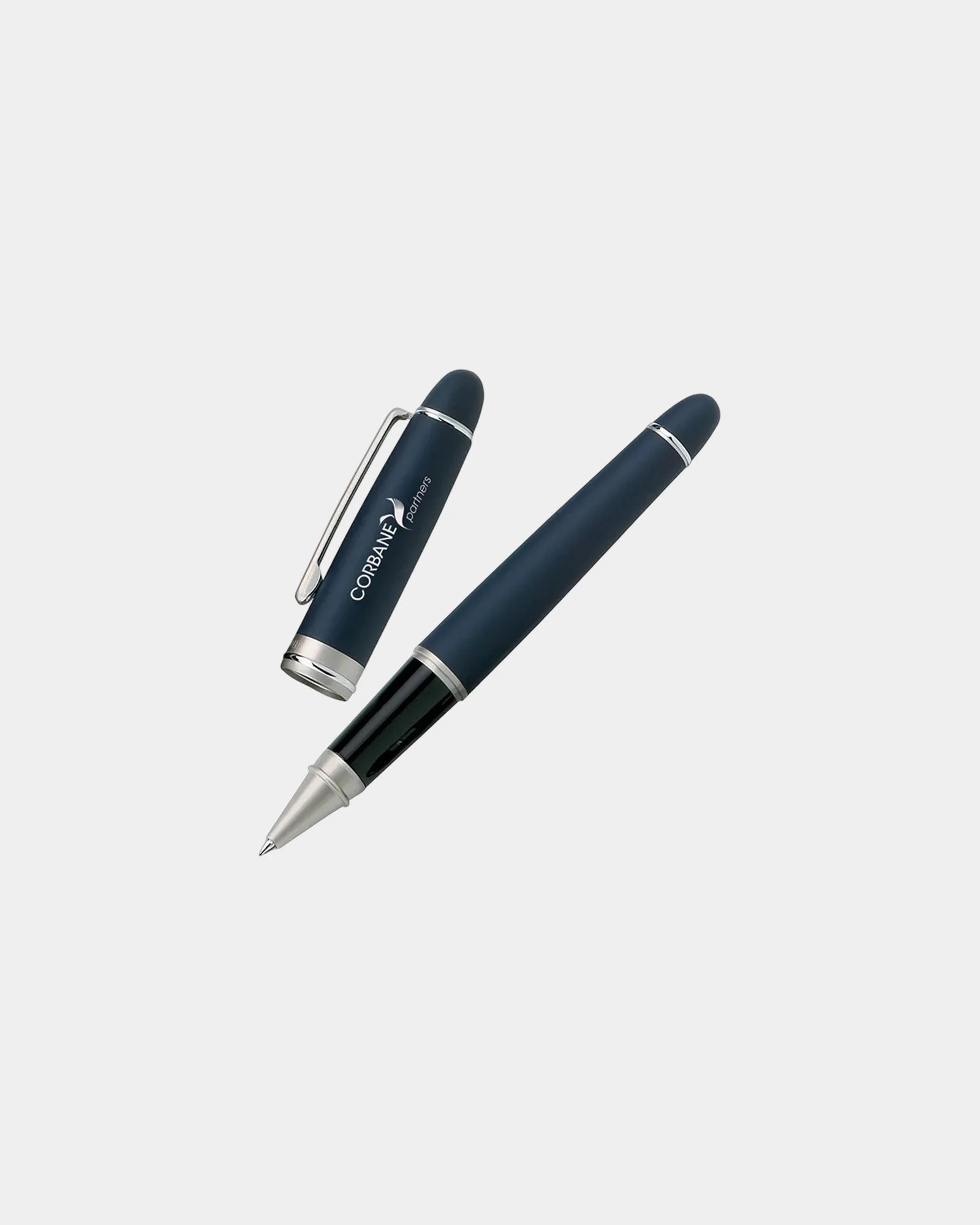 Custom laser-engraved soft-touch rollerball pen - Navy