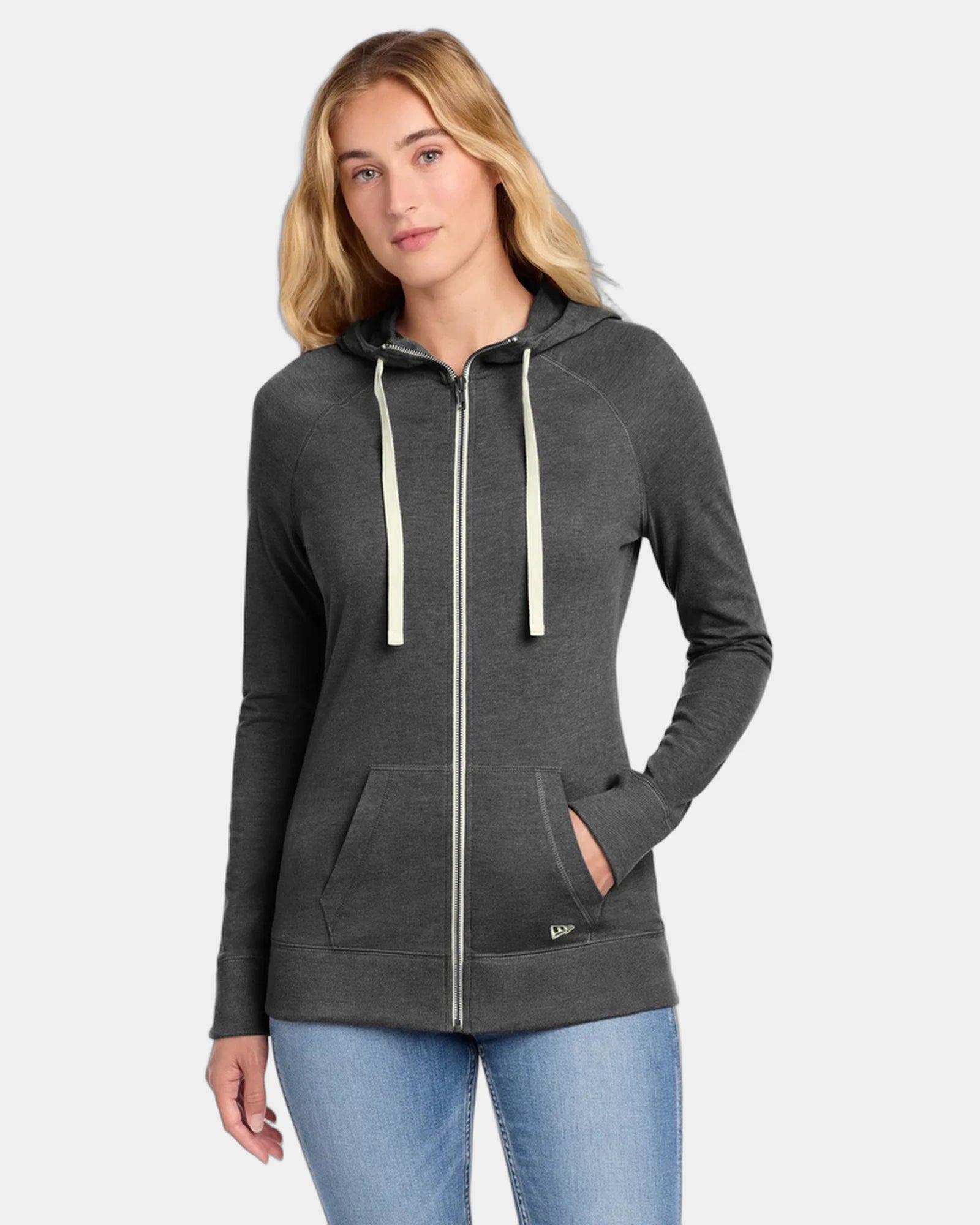Custom sueded cotton New Era women's full-zip hoodie - Black Heather