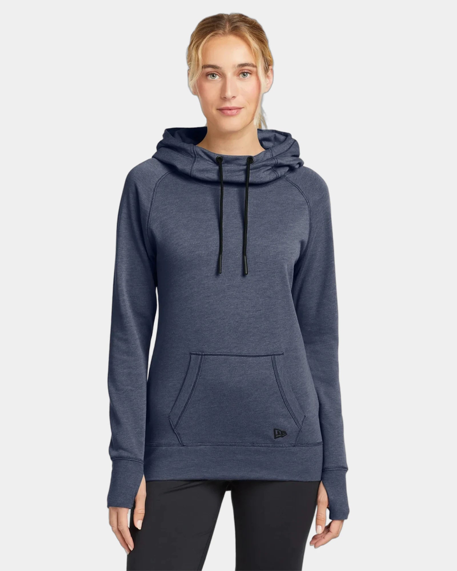 Custom tri-blend fleece hoodie New Era women's pullover - True Navy Heather
