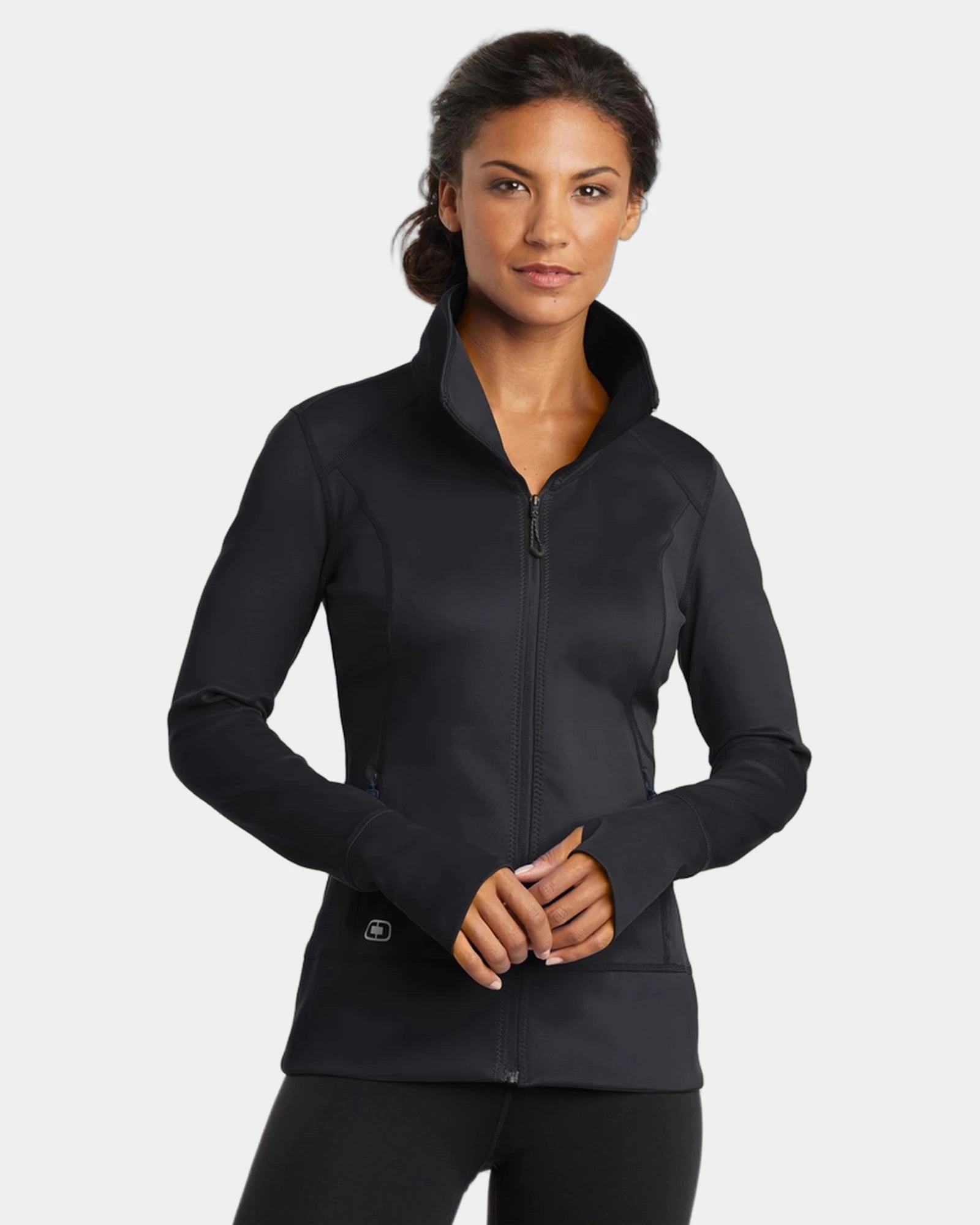 Custom women's stretch full-zip jacket with thumbholes - Blacktop