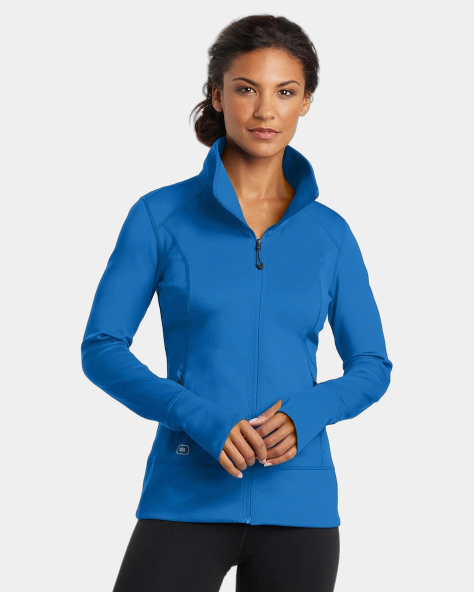 Custom women's stretch full-zip jacket with thumbholes - Electric Blue