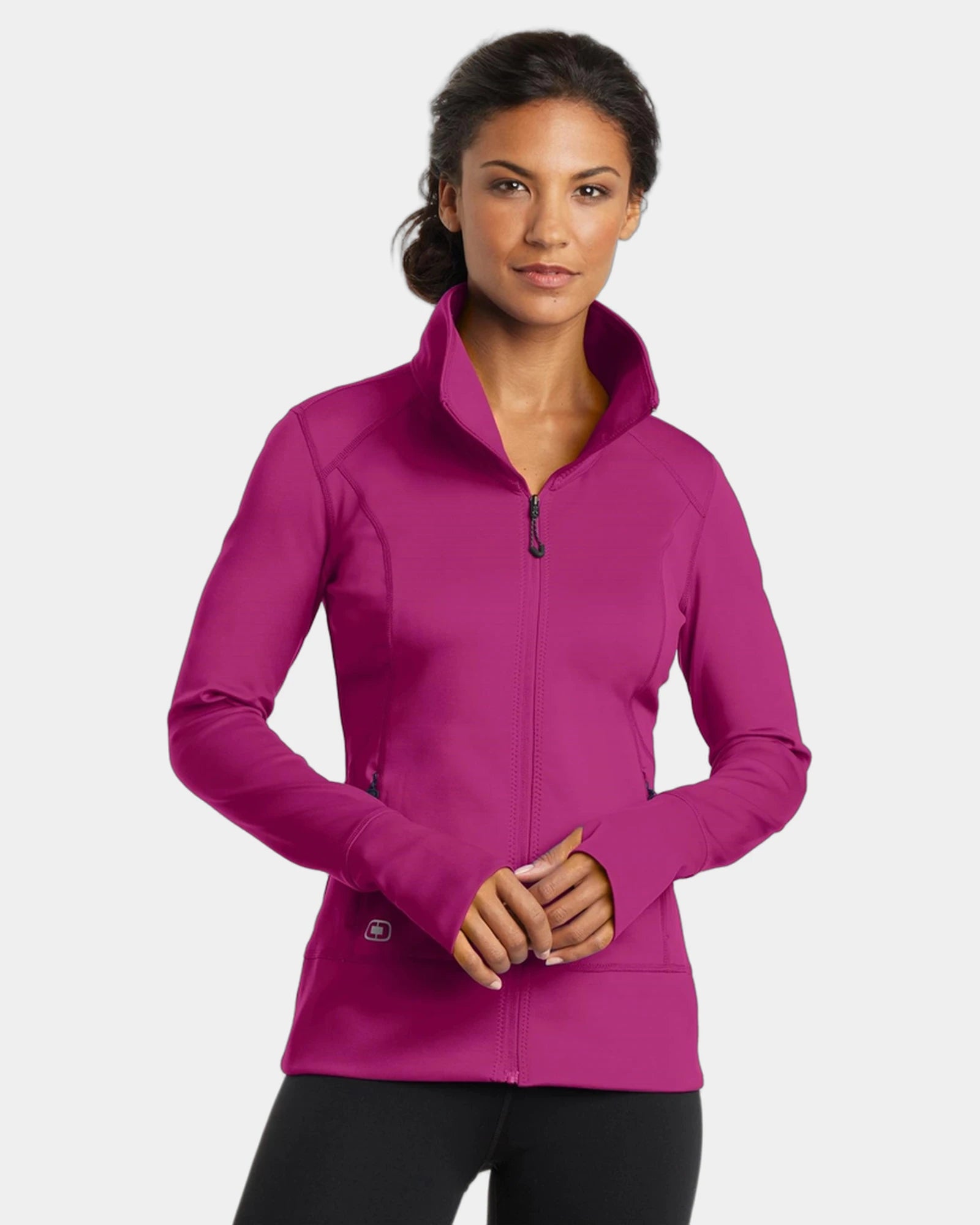Custom women's stretch full-zip jacket with thumbholes - Flush Pink