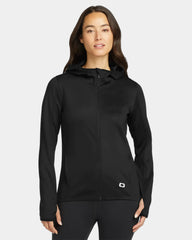 Custom women's stretch full-zip jacket with reflective trim - Blacktop