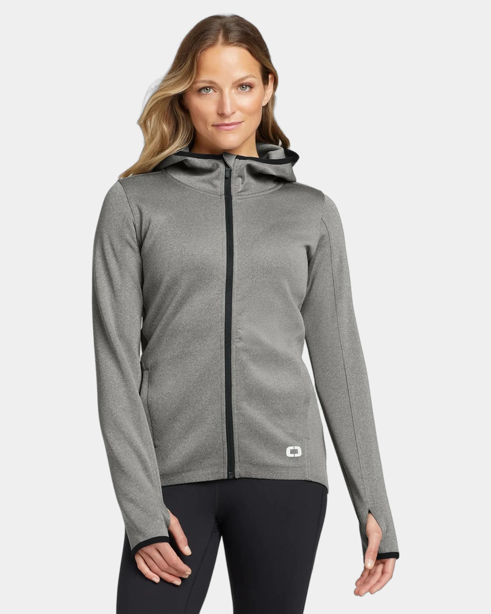 Custom women's stretch full-zip jacket with reflective trim - Heather Grey
