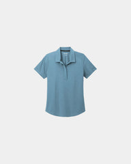 Custom wicking women's polo with UPF 30 protection - Blue Mist