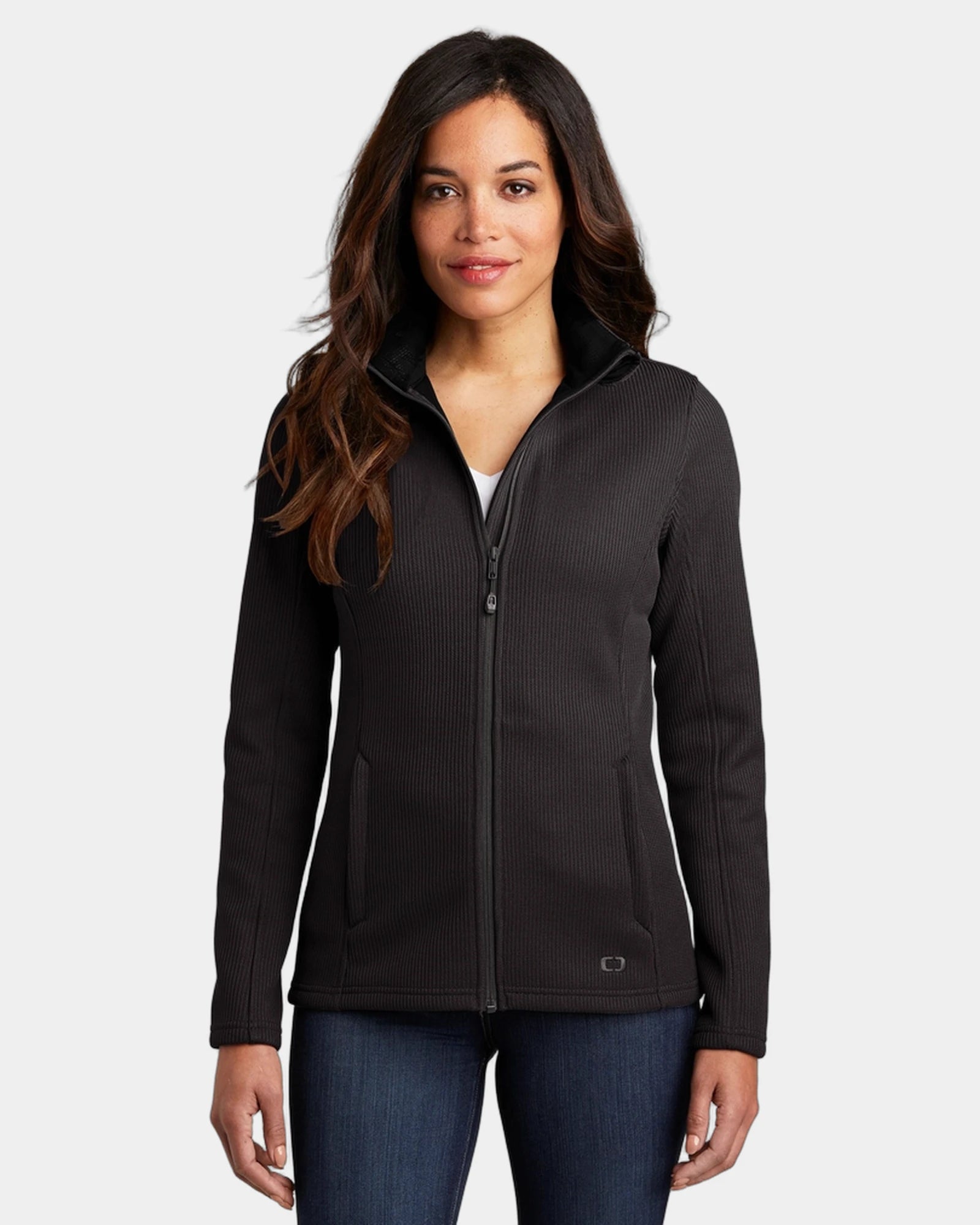 Custom women's fleece jacket with zippered pockets - Blacktop
