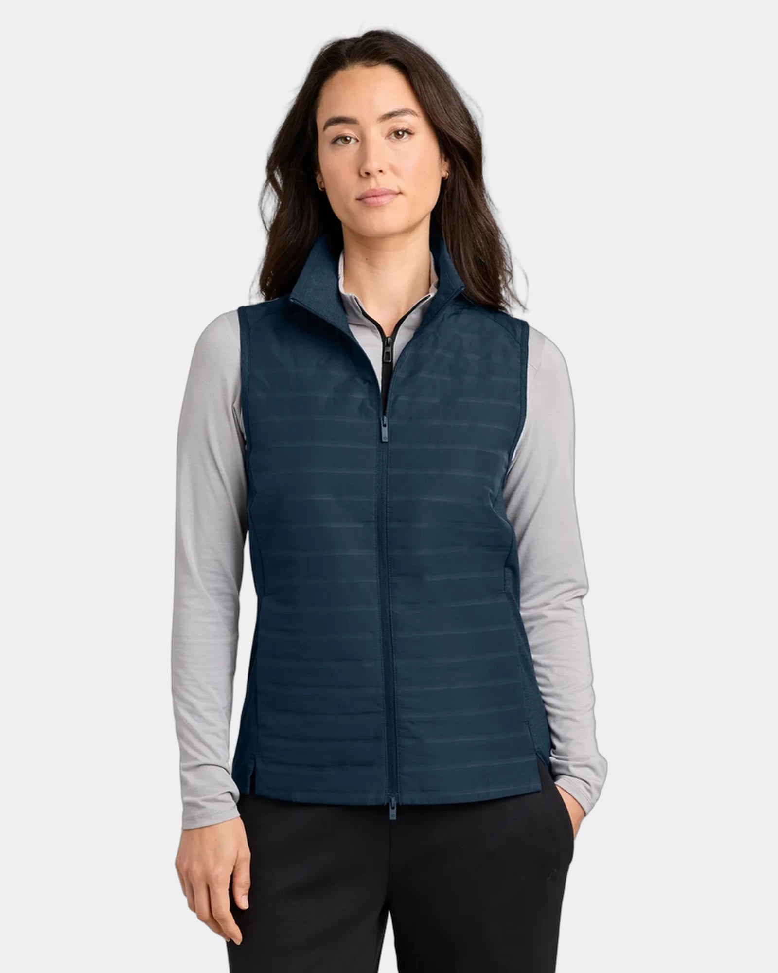 Custom hybrid vest with water-repellent polyester shell - River Blue Navy