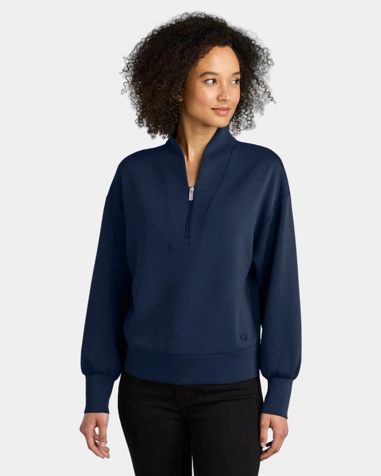 Custom women's 1/4-zip pullover with stretch fleece - River Blue Navy