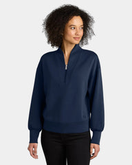 Custom women's 1/4-zip pullover with stretch fleece - River Blue Navy