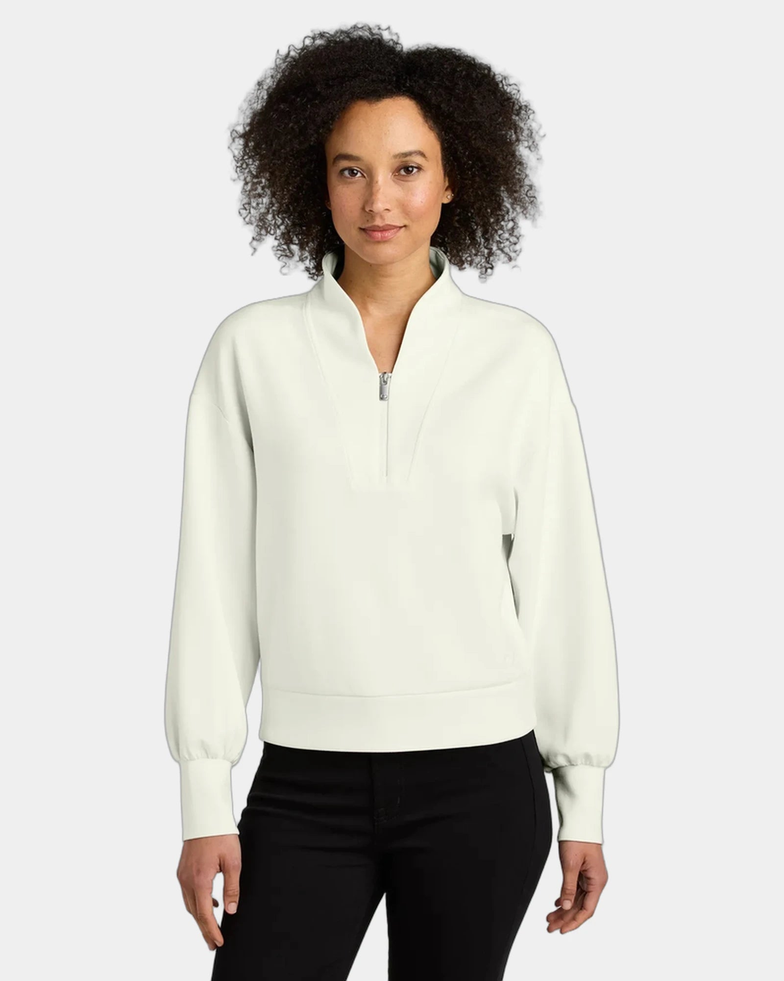 Custom women's 1/4-zip pullover with stretch fleece - Opal White
