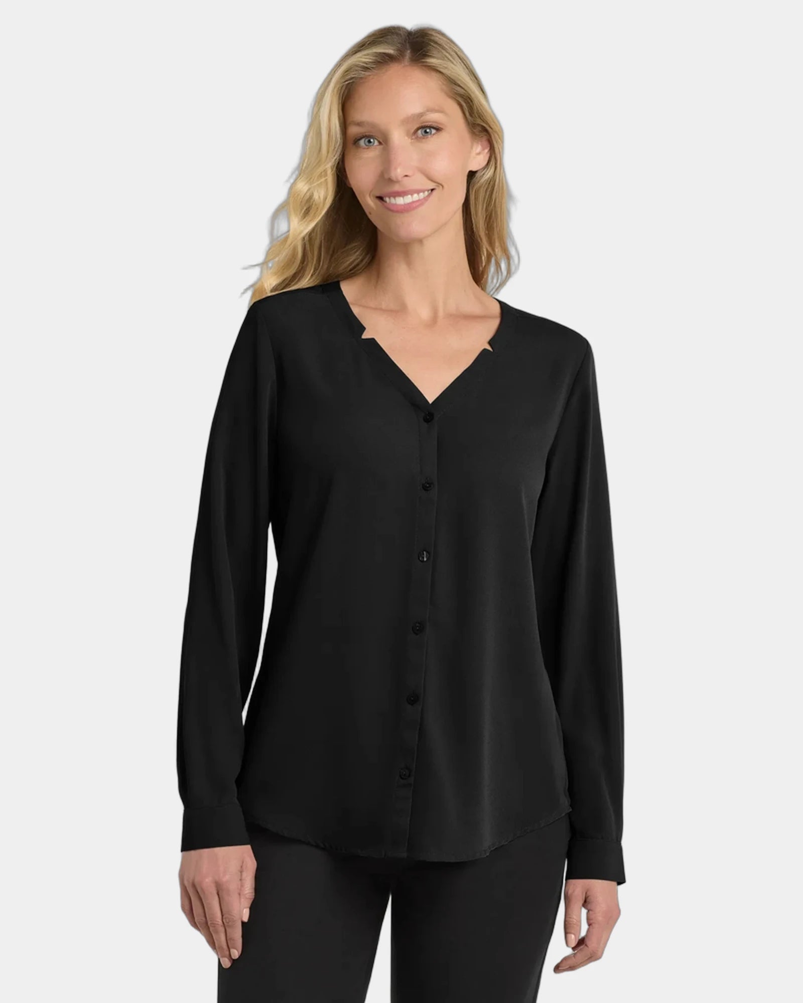 Custom polyester Port Authority women's button-front blouse - Black