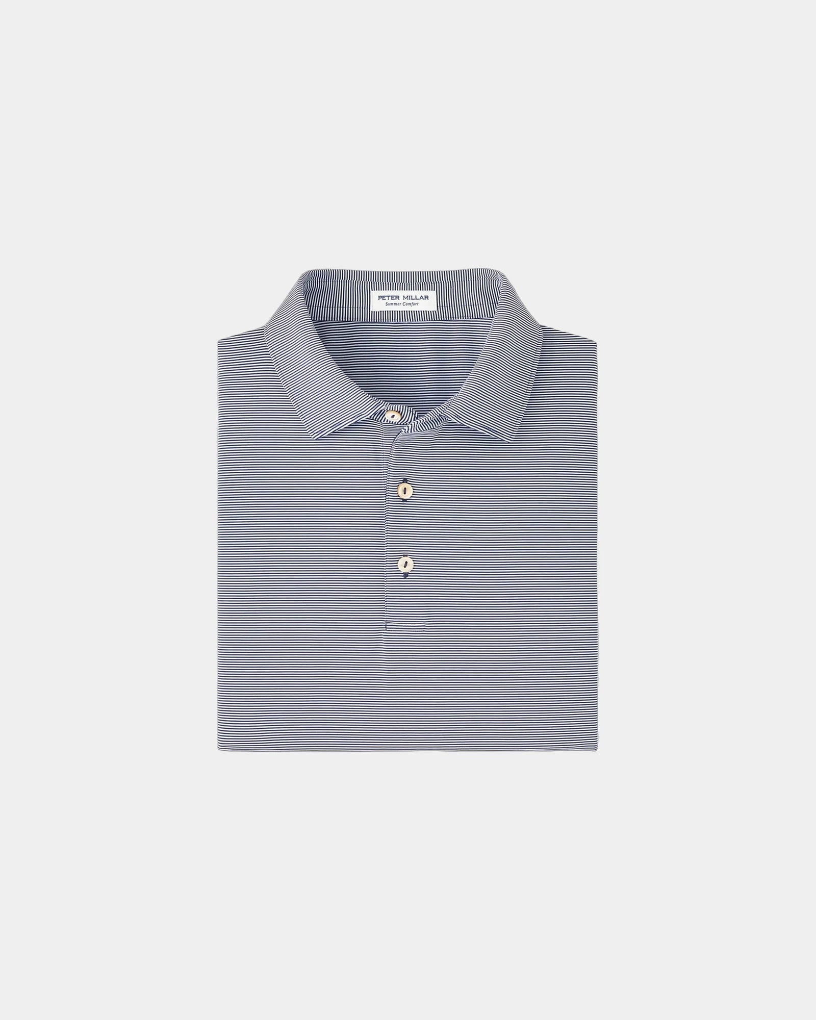 Custom striped polo with moisture-wicking stretch fabric - Navy
