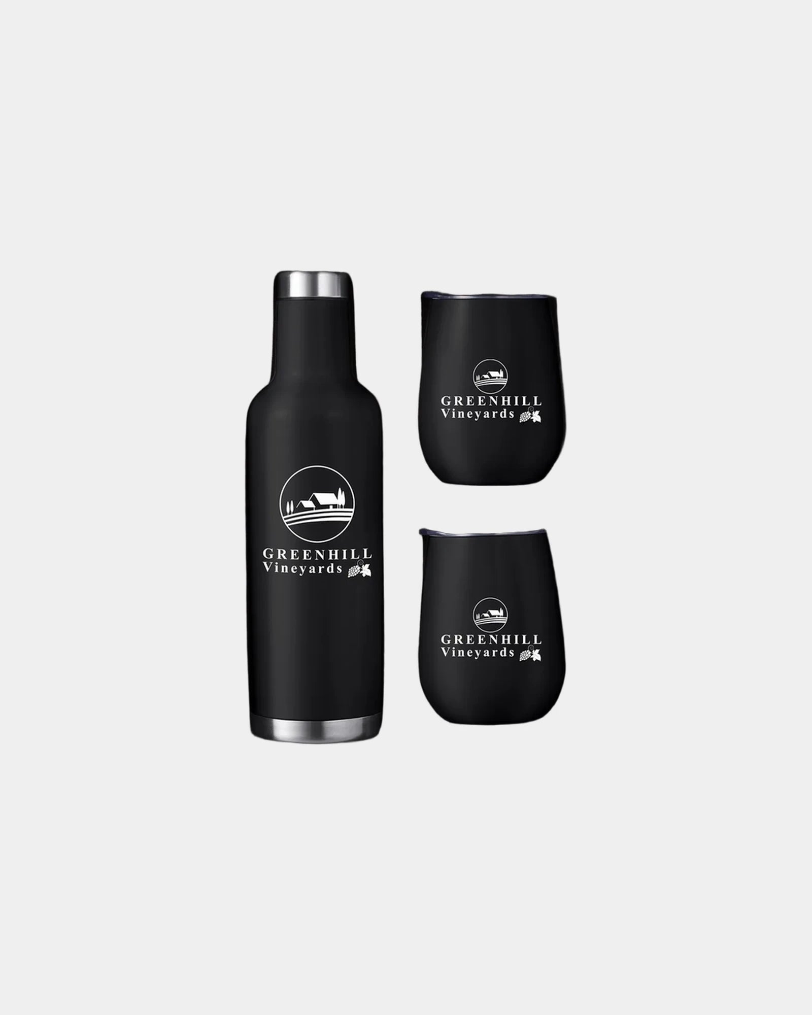 Custom insulated wine gift set with bottle and tumblers - Black