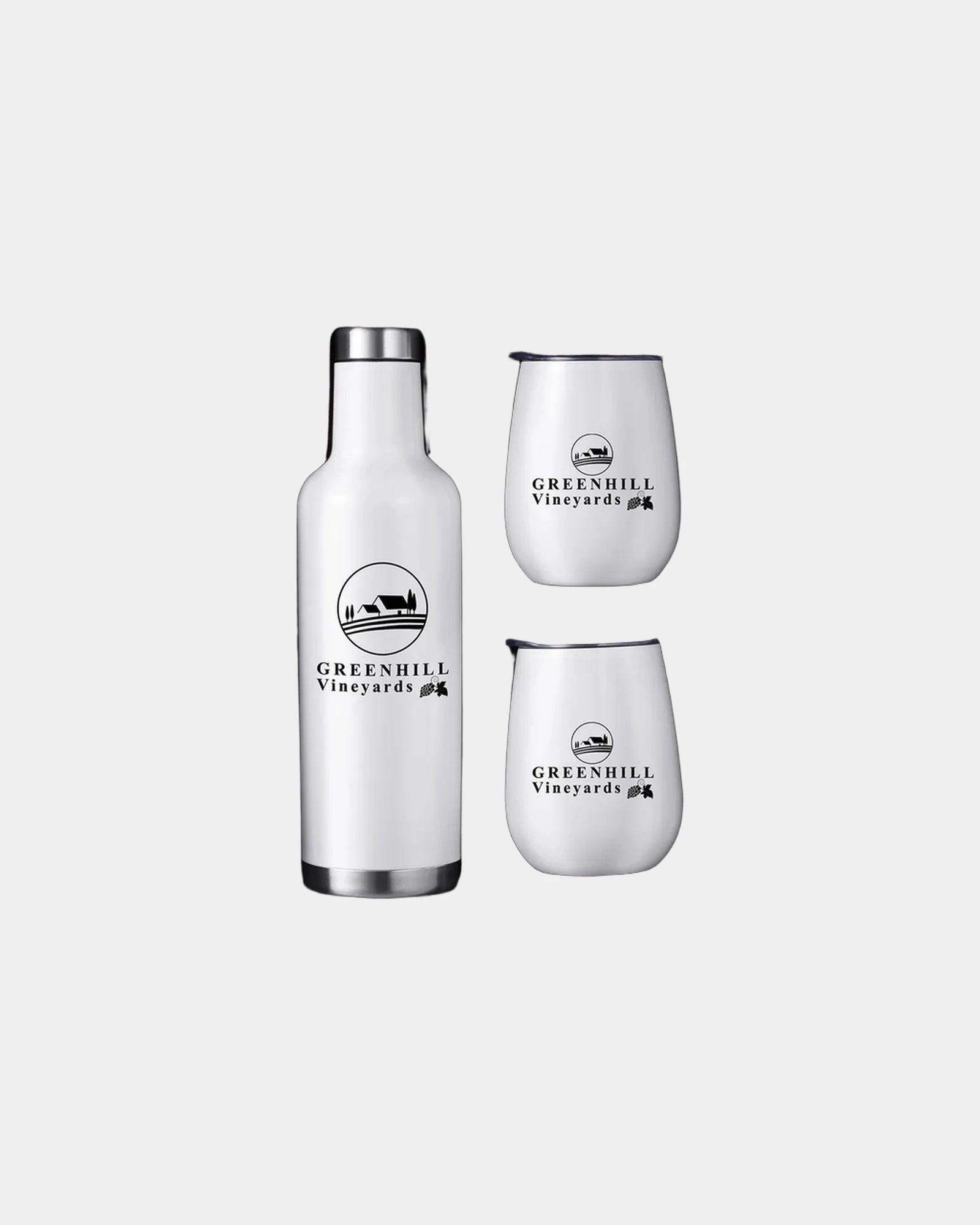 Custom insulated wine gift set with bottle and tumblers - White