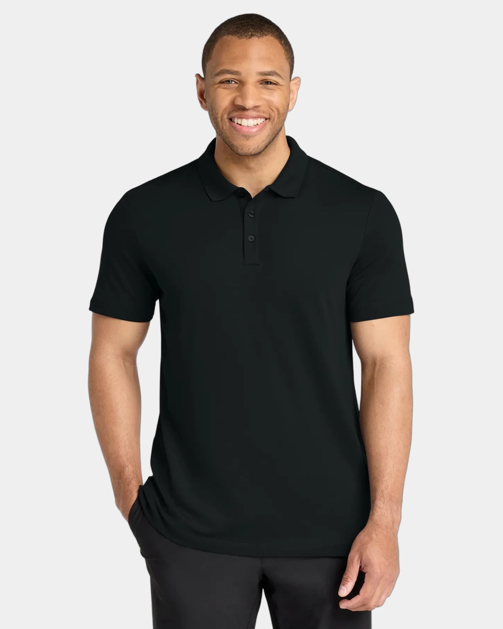 Custom stretch pique polo Mercer+Mettle men's shirt - Deep Black