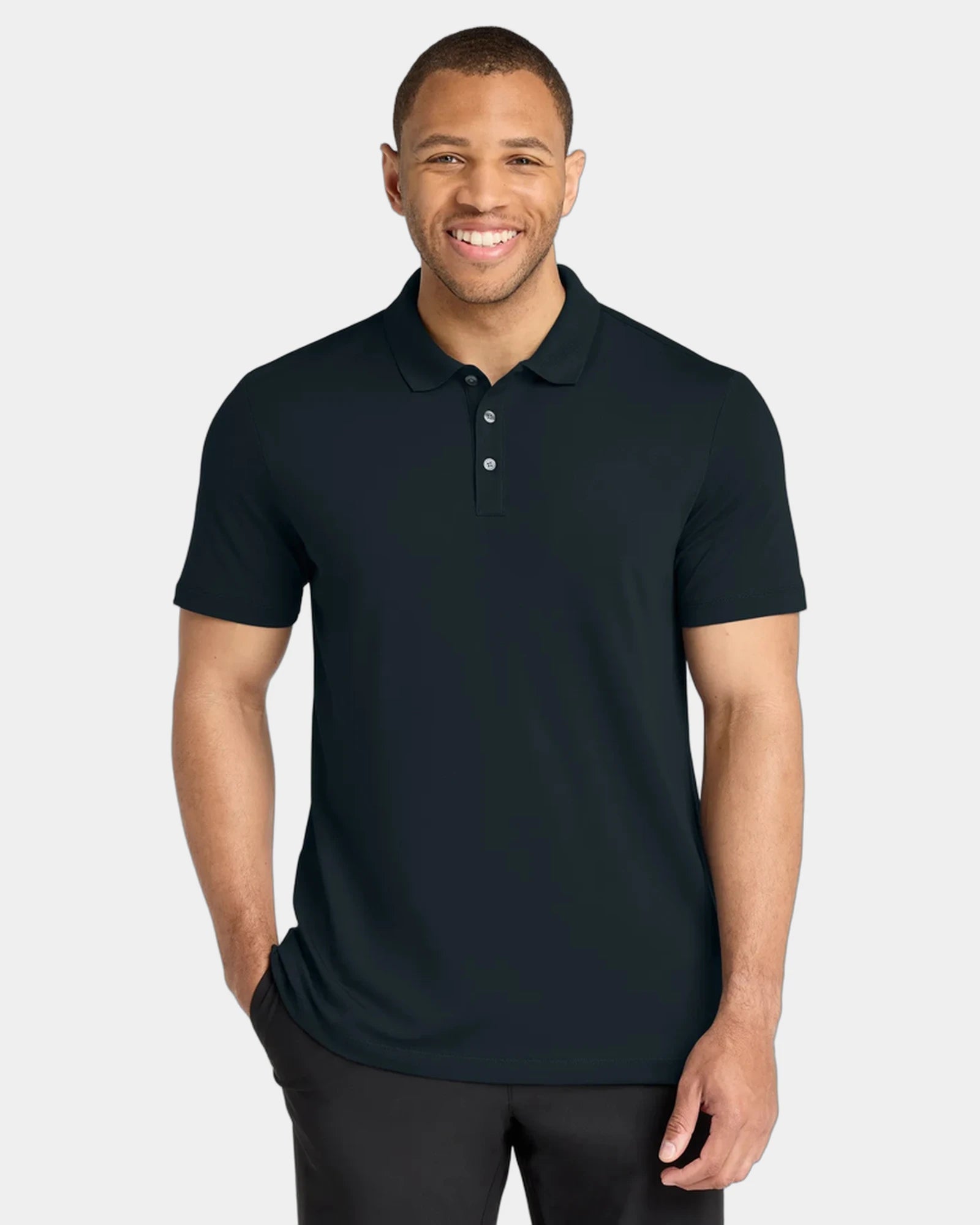 Custom stretch pique polo Mercer+Mettle men's shirt - Night Navy
