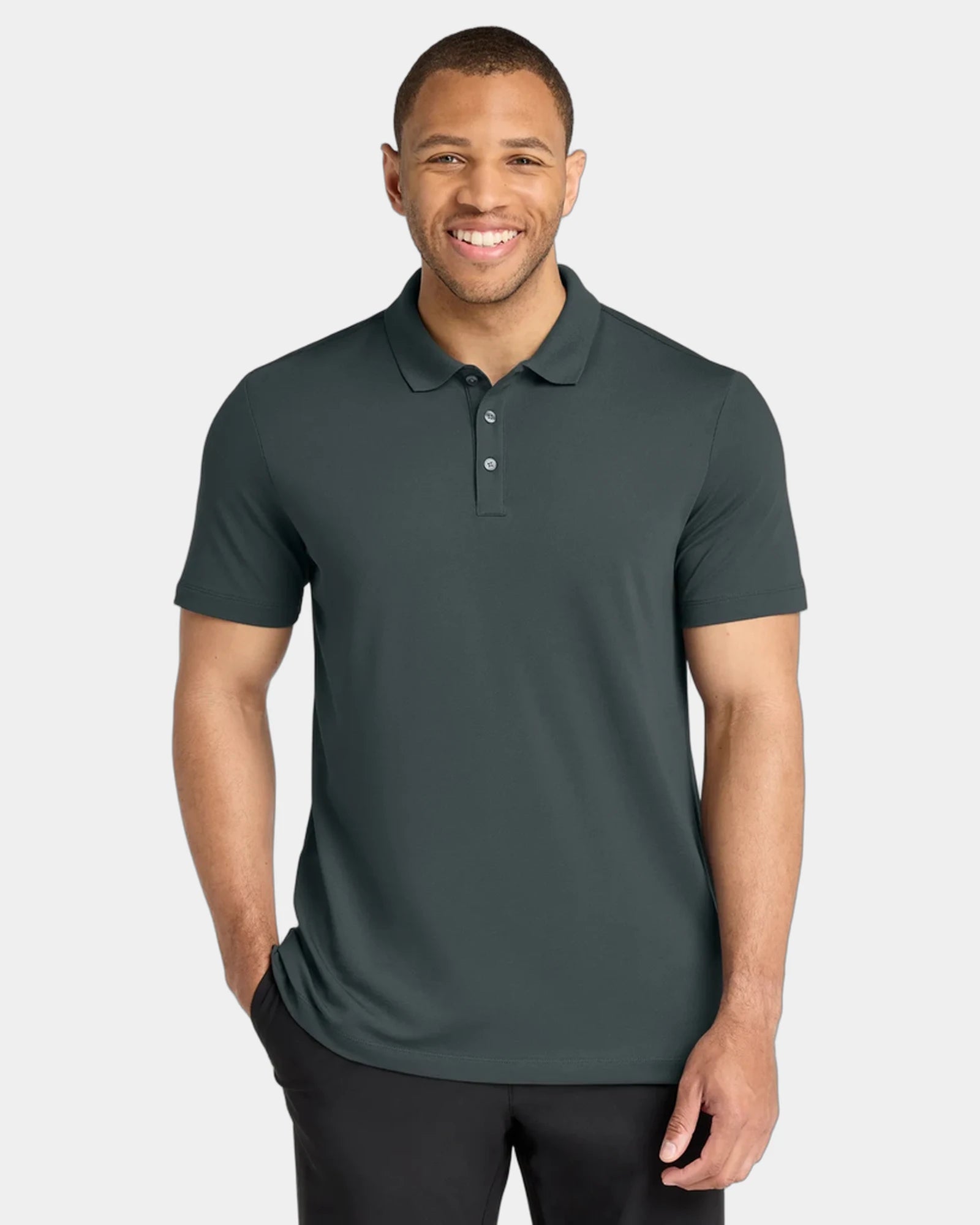 Custom stretch pique polo Mercer+Mettle men's shirt - Storm Grey