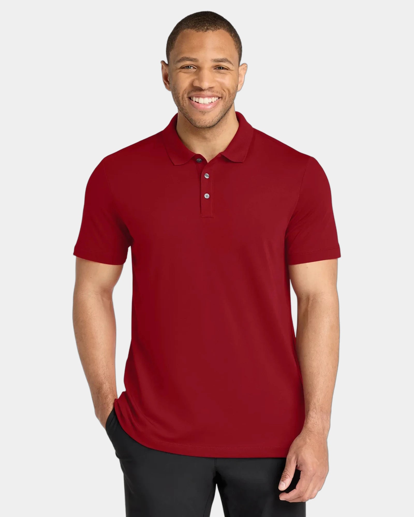 Custom stretch pique polo Mercer+Mettle men's shirt - Apple Red