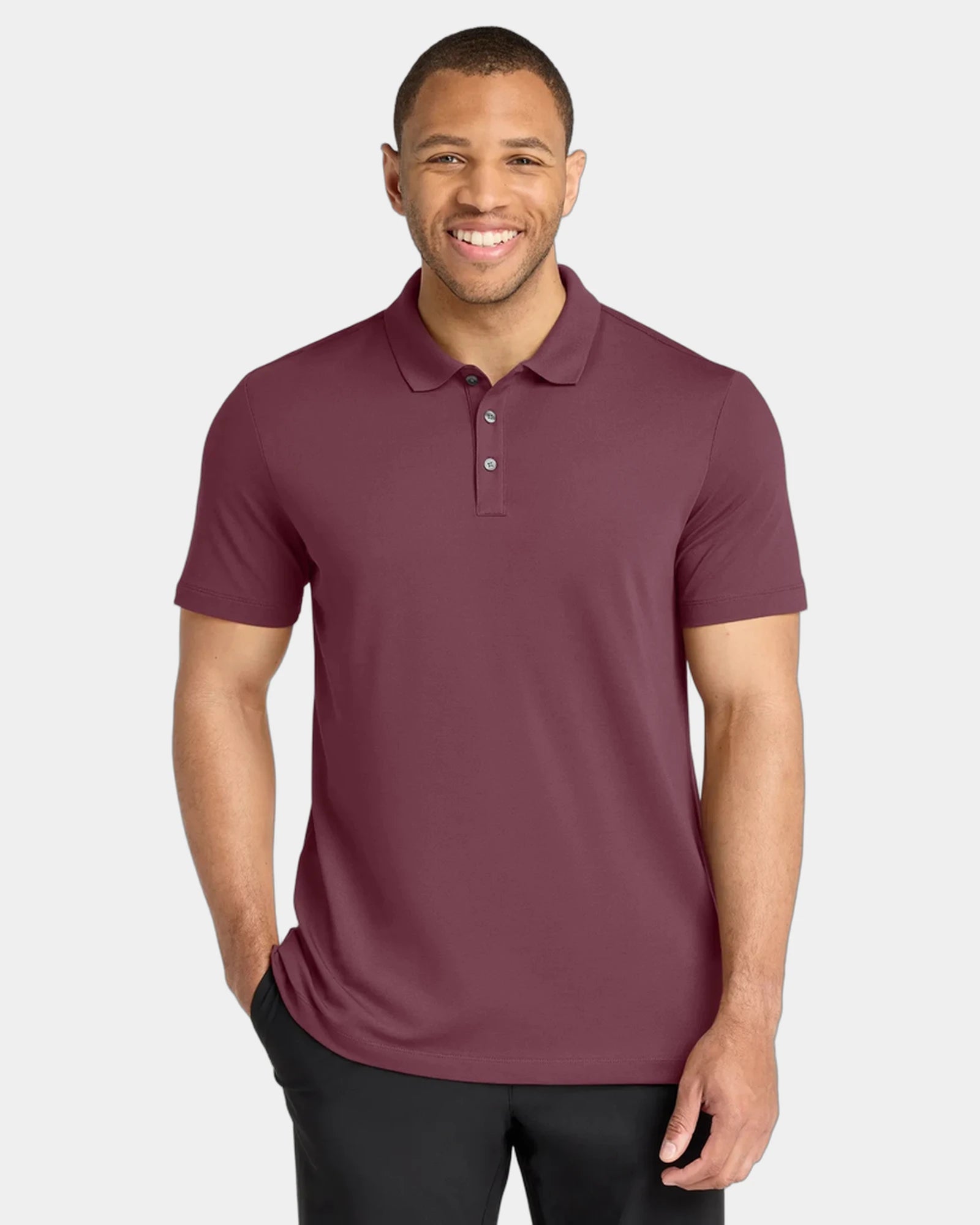 Custom stretch pique polo Mercer+Mettle men's shirt - Rosewood
