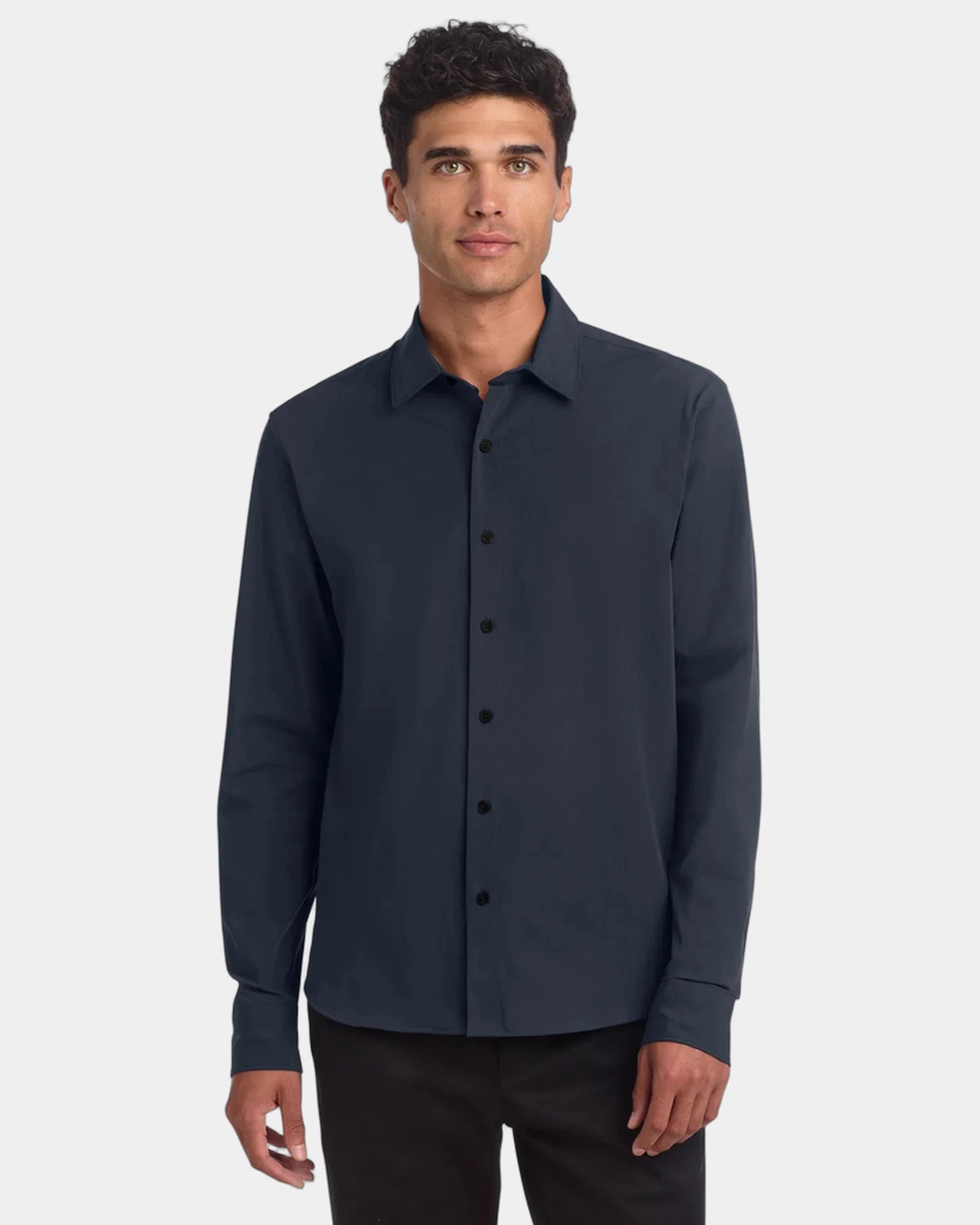 Custom stretch woven long sleeve shirt for men - Night Navy
