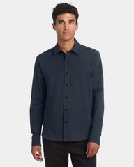 Custom stretch woven long sleeve shirt for men - Night Navy