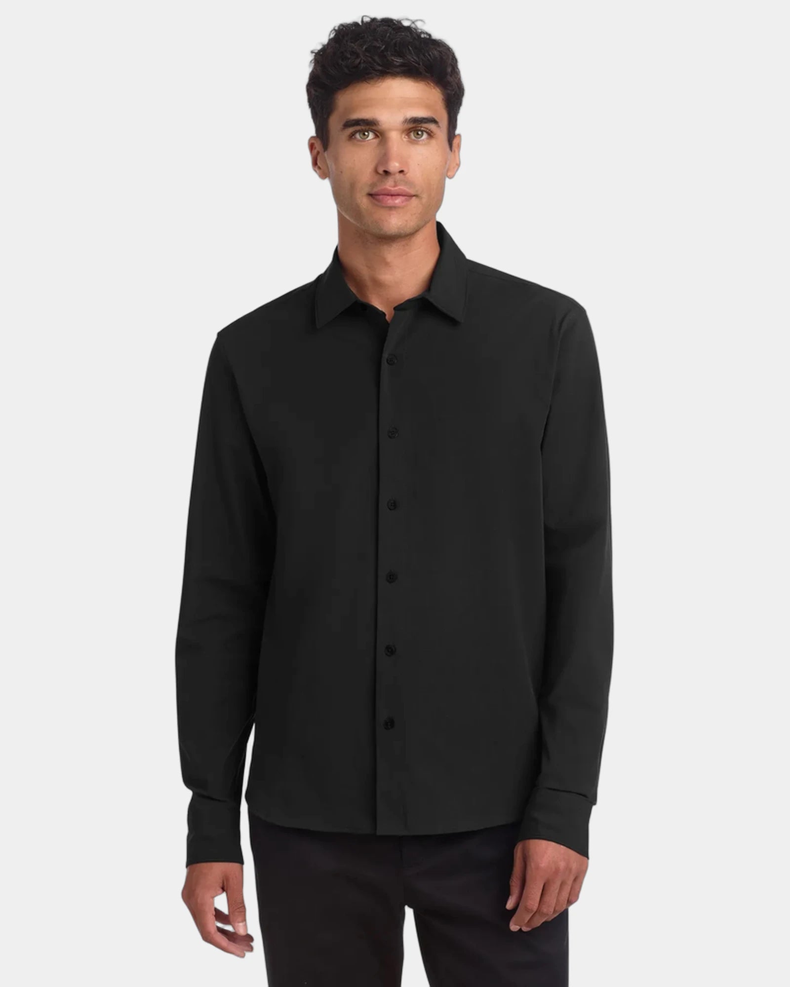 Custom stretch woven long sleeve shirt for men - Deep Black