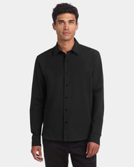 Custom stretch woven long sleeve shirt for men - Deep Black