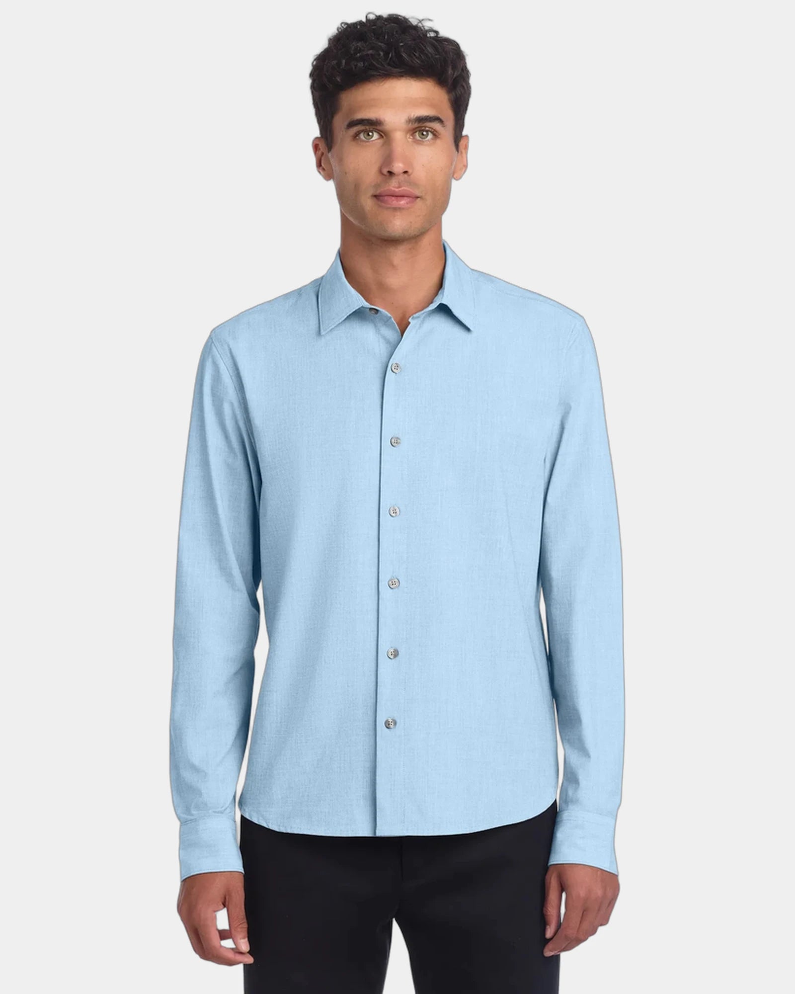 Custom stretch woven long sleeve shirt for men - Air Blue End On End