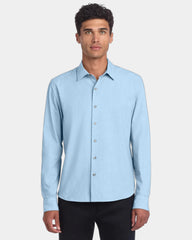 Custom stretch woven long sleeve shirt for men - Air Blue End On End
