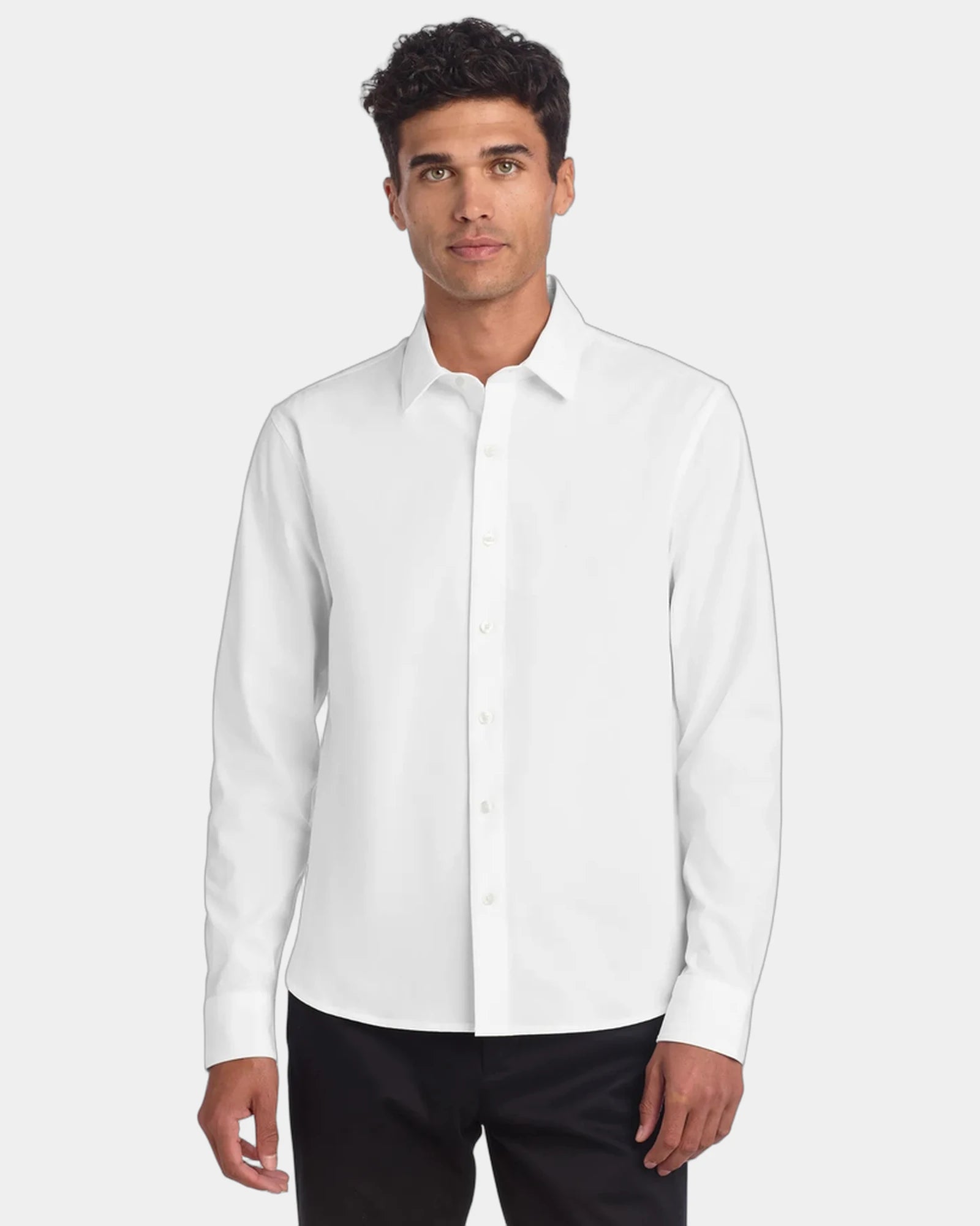 Custom stretch woven long sleeve shirt for men - White