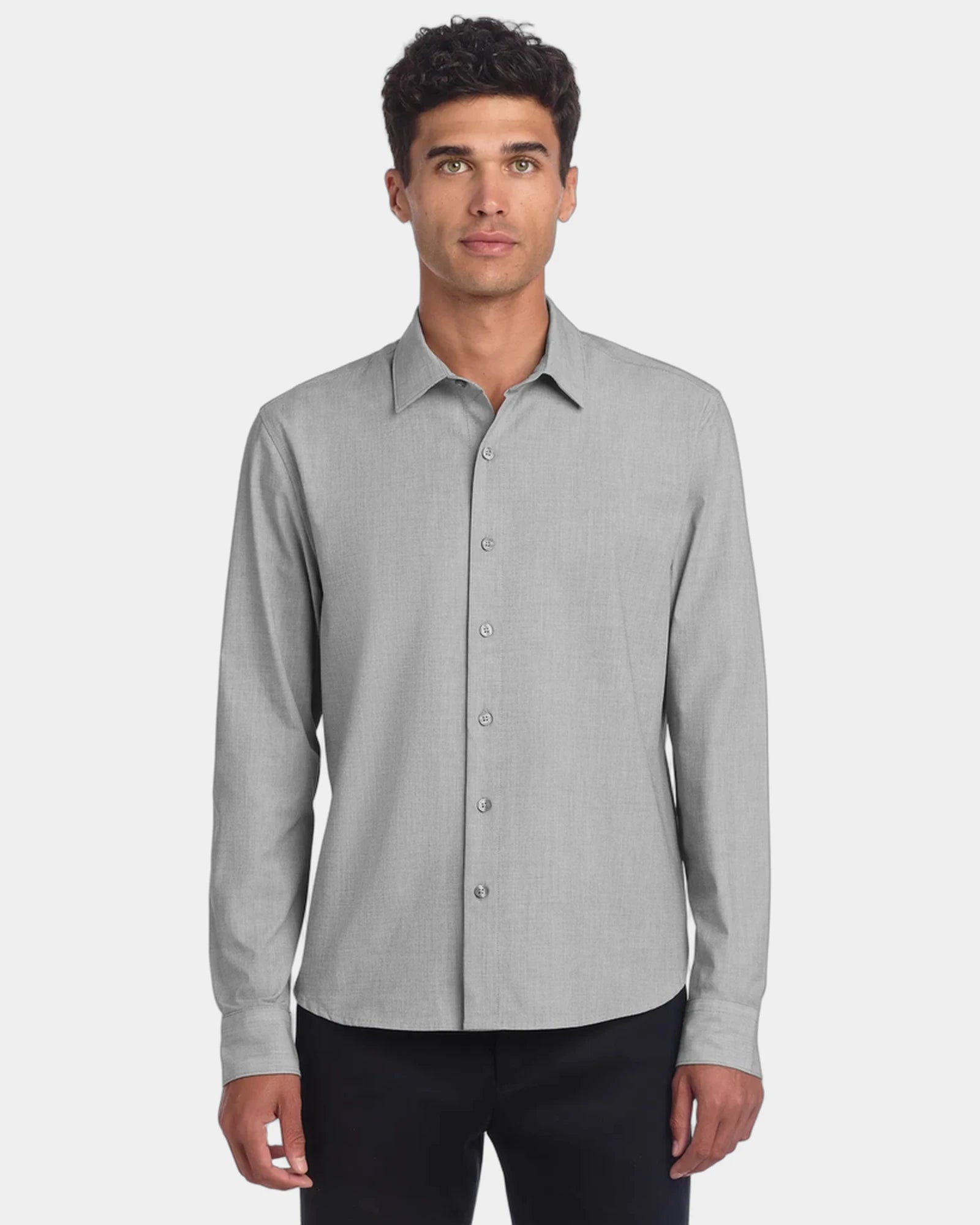Custom stretch woven long sleeve shirt for men - Gusty Grey End On End