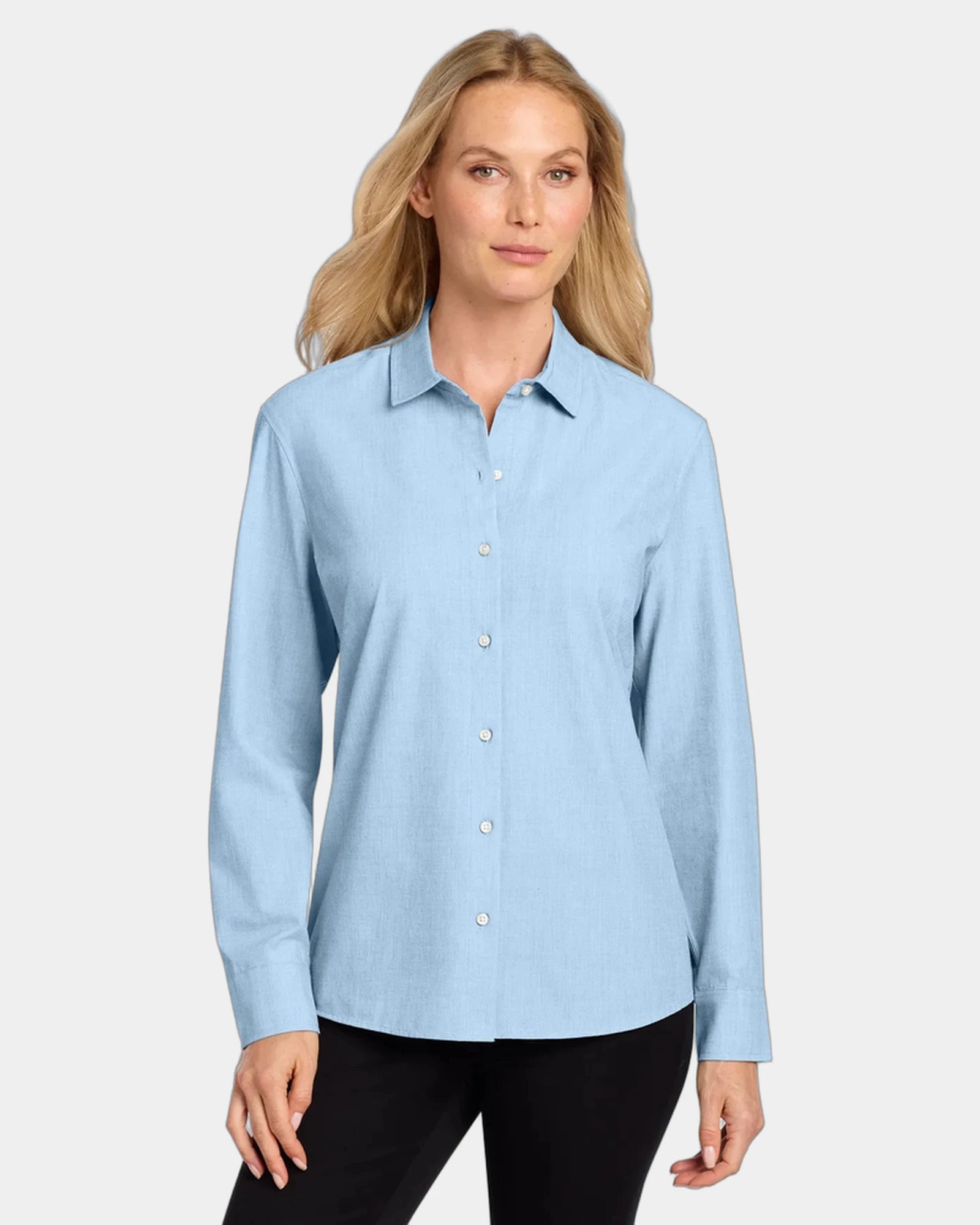 Custom stretch woven long sleeve shirt for women - Air Blue End On End