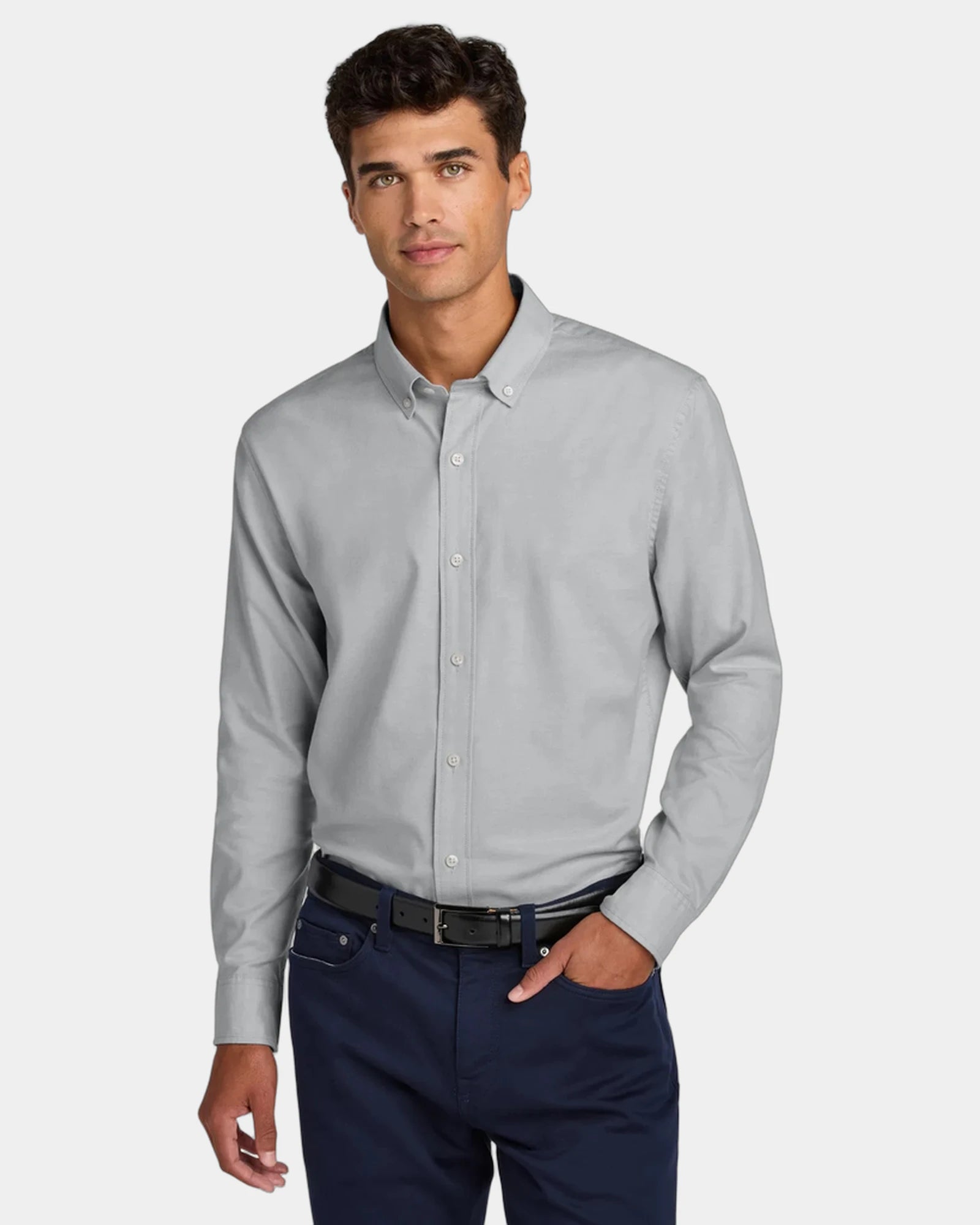 Custom stretch oxford long sleeve dress shirt - Gusty Grey