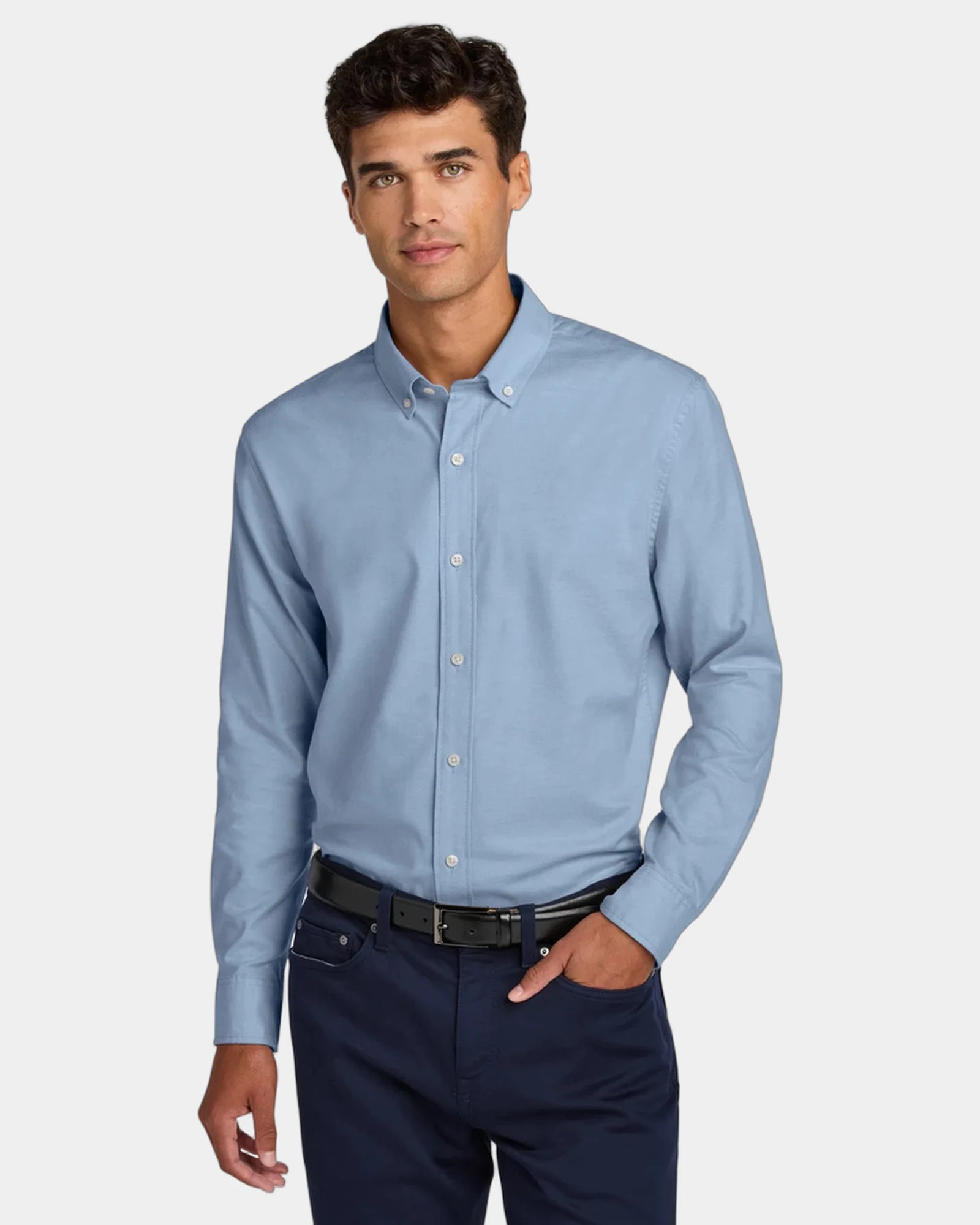 Custom stretch oxford long sleeve dress shirt - Cobalt