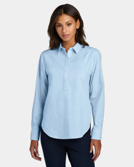 Custom stretch women's long sleeve oxford shirt - Light Blue