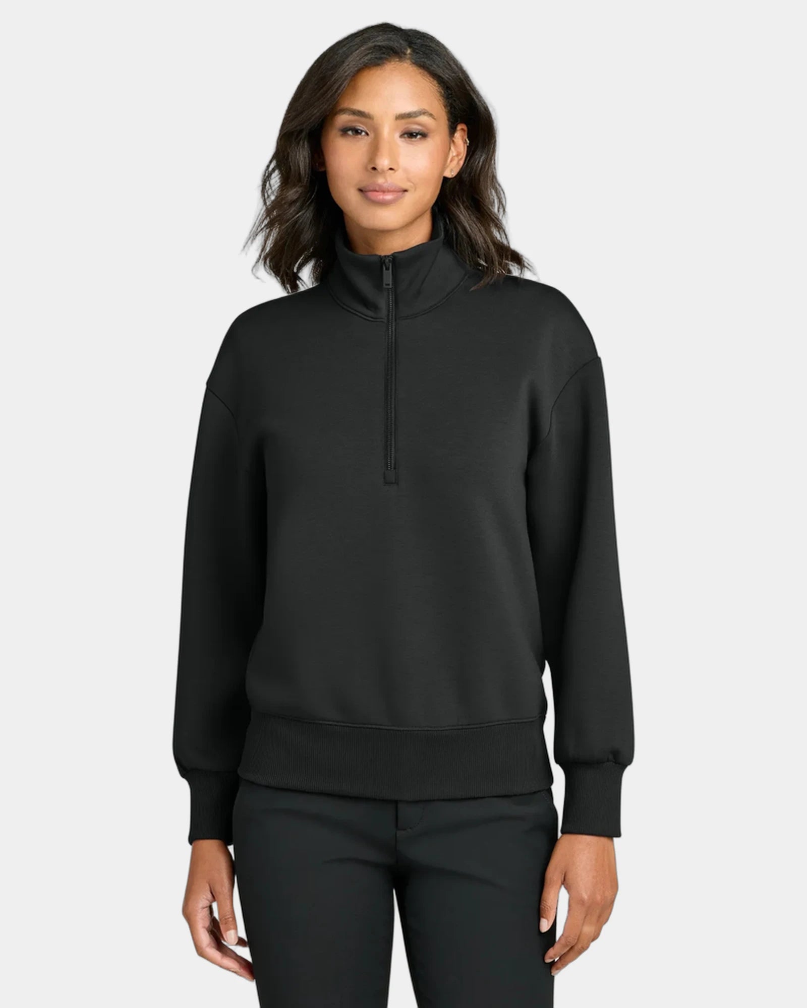 Custom recycled 1/4-zip Mercer+Mettle Soft Spacer pullover - Deep Black