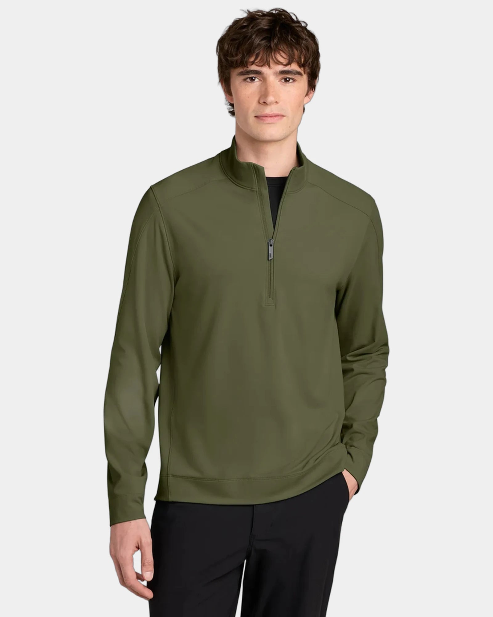 Custom recycled nylon 1/4-zip pullover UPF 50+ - Forest Moss