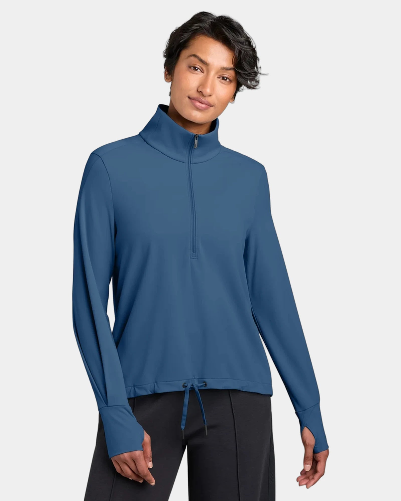 Custom recycled nylon women's 1/4-zip pullover UPF 50+ - Deep Lake