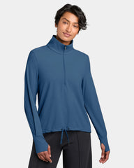 Custom recycled nylon women's 1/4-zip pullover UPF 50+ - Deep Lake
