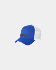 Custom recycled Nike trucker mesh snapback cap - Game Royal- White