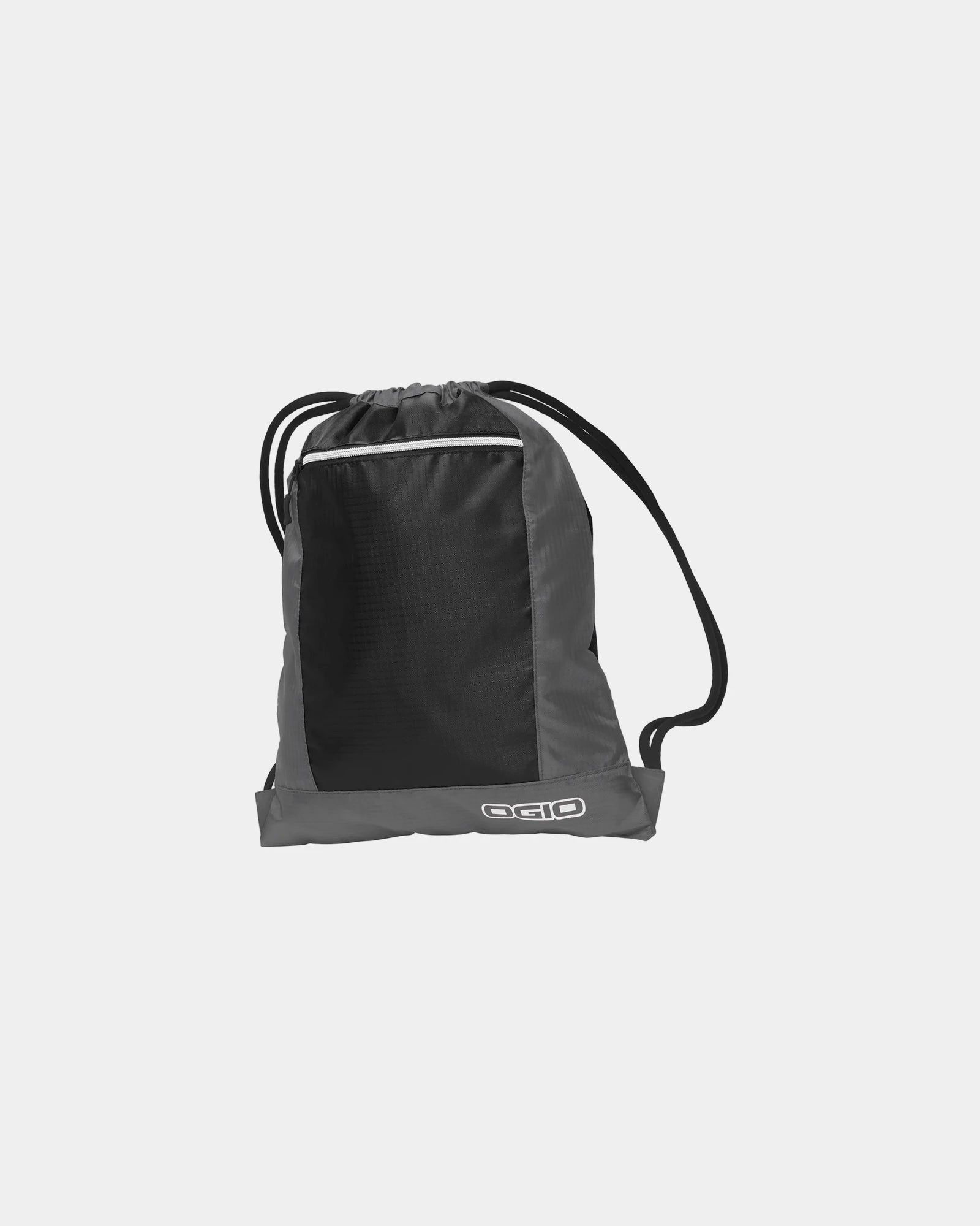 Custom ripstop drawstring backpack with front pocket - Grey/ Black