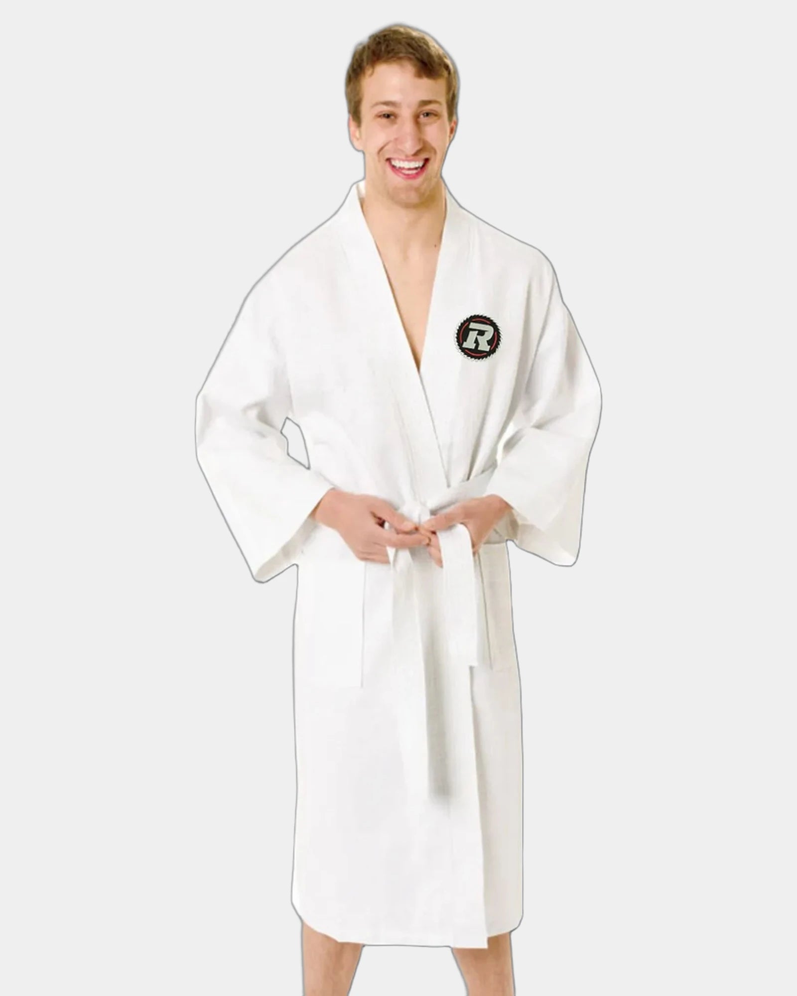 Custom cotton waffle weave bath robe, 48" length - White