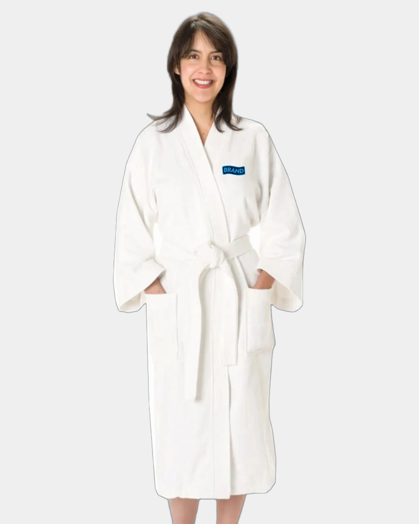Custom cotton terry loop bath robe with embroidery - White