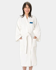 Custom cotton terry loop bath robe with embroidery - White