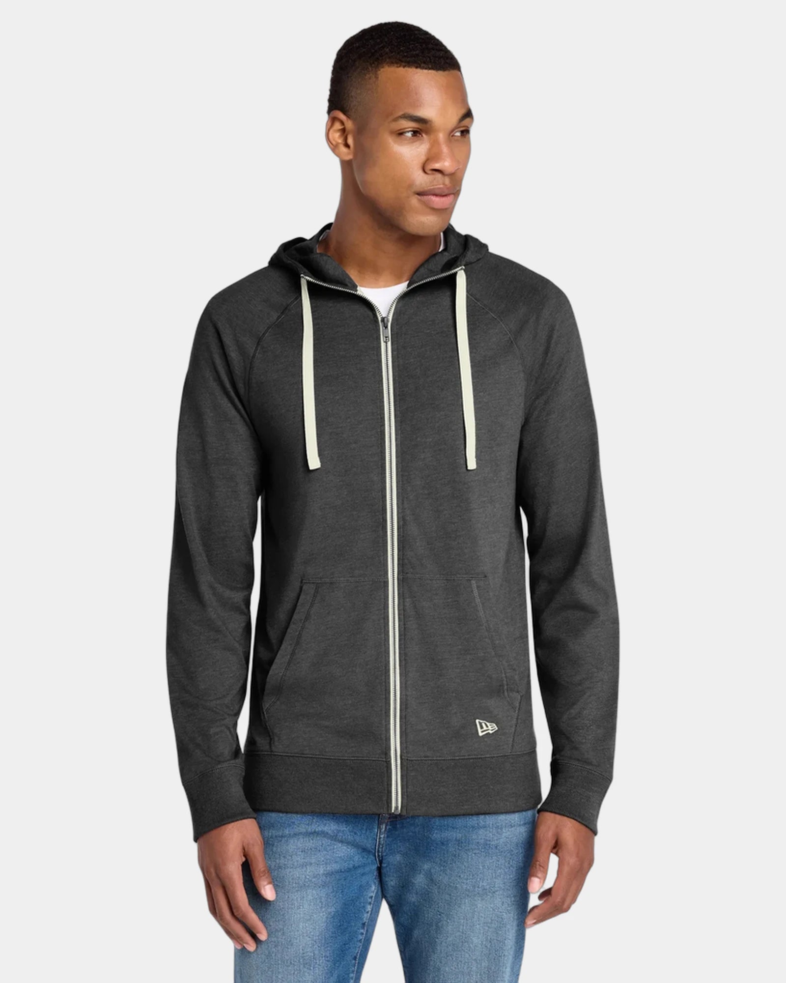 Custom sueded cotton New Era full-zip hoodie jacket - Black Heather